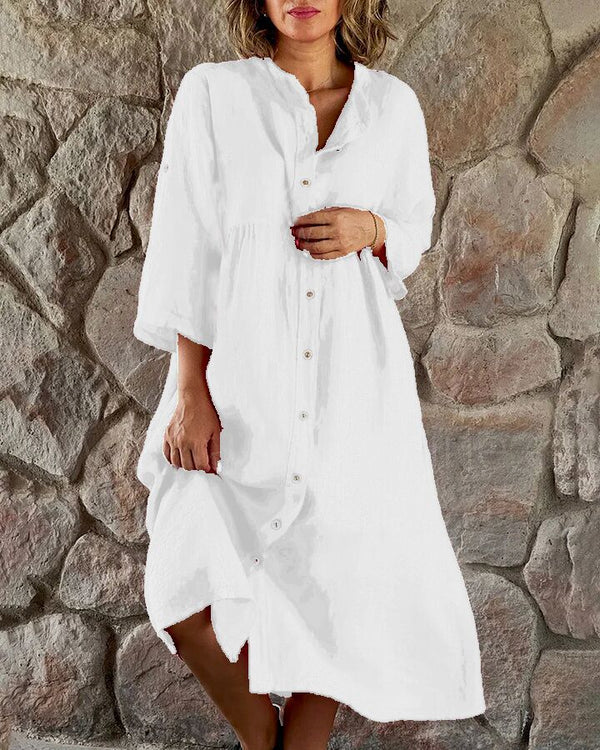 Dames Comfortabele Overhemd Midi Zomerjurk met Knopen - Emma