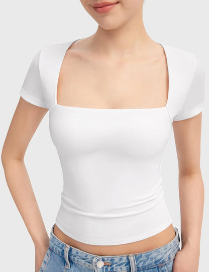 ChicFusion Vrouwelijke Vierkante Hals Slim-Fit Tee