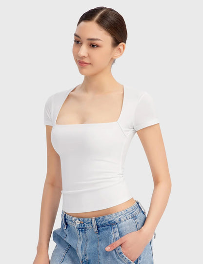 ChicFusion Vrouwelijke Vierkante Hals Slim-Fit Tee