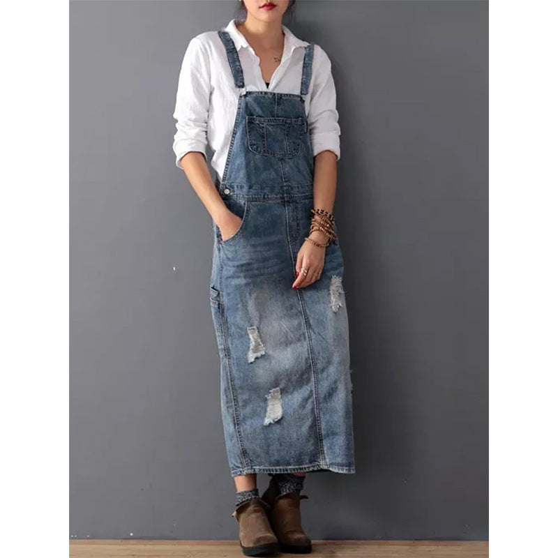 Dames Blauwe Jeans Jurk Midi Lengte Dewi - Mode Vibes