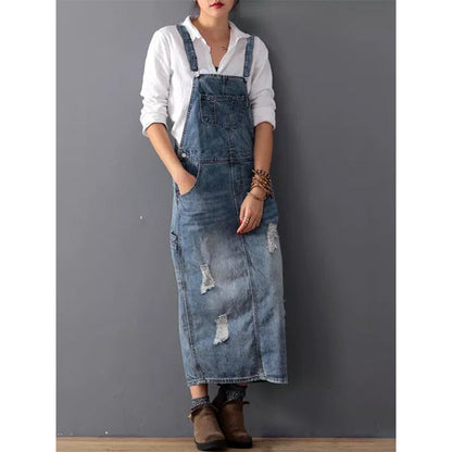 Dames Blauwe Jeans Jurk Midi Lengte Dewi - Mode Vibes