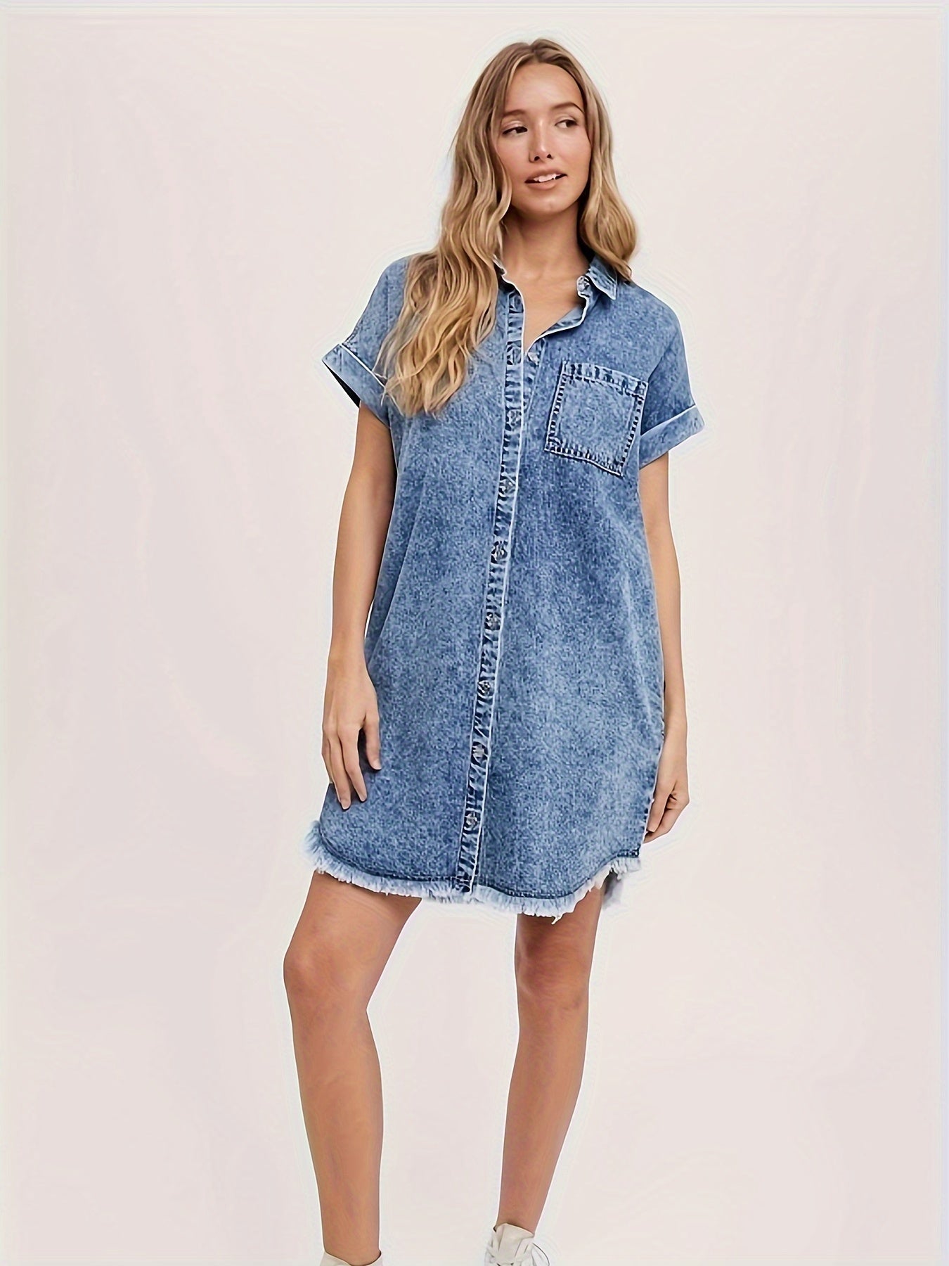 Dames Mini Jurk Blauwe Denim met Knopen - Mode Vibes