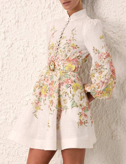 Dames Zomerjurk Lange Mouwen Mini Jurk met Knoopsluiting - Mode Vibes