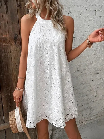 Dames Elegante Zomer Mini-Jurk Wit Mouwloos feestjurk