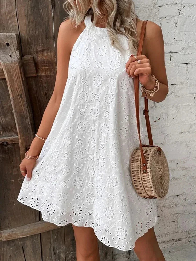Dames Elegante Zomer Mini-Jurk Wit Mouwloos feestjurk