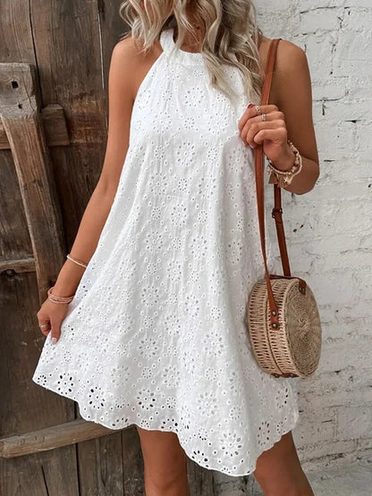 Dames Elegante Zomer Mini-Jurk Wit Mouwloos feestjurk