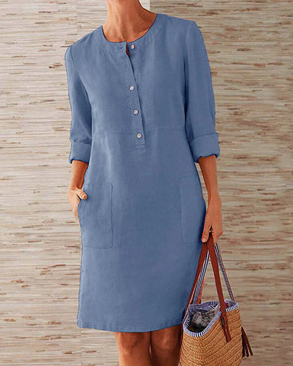 Dames Elegante Monochrome Stijl 3/4 Mouwen Mini Zomerjurk - Aurora