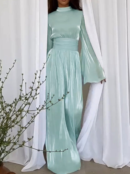 Dames Elegante Plooi met Strik Riem Maxi Gala Jurk- Sopia