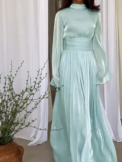 Dames Elegante Plooi met Strik Riem Maxi Gala Jurk- Sopia