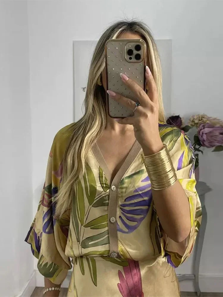 FloraModa Zomerse Chiffon Print Tweedelige Set