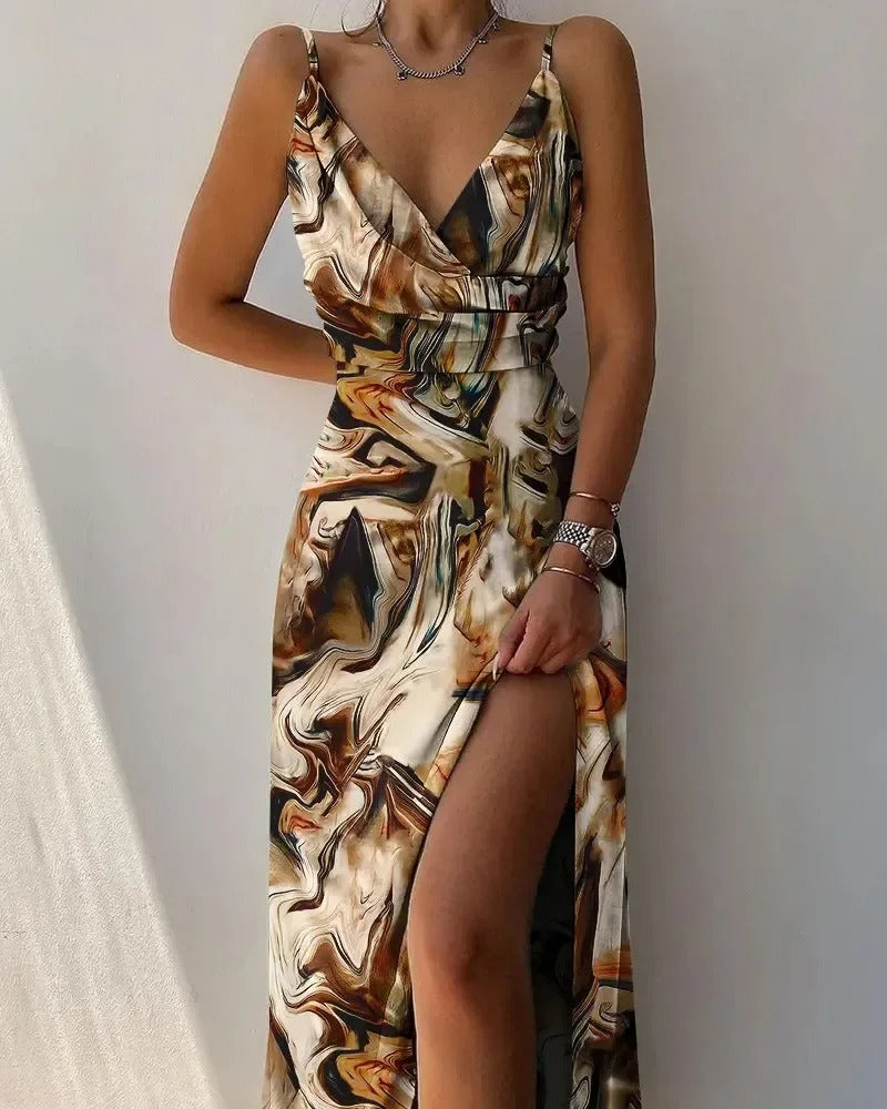 Dames Elegante Snit van Luxe Stoffen Flowy Maxi Zomerjurk - Eileen