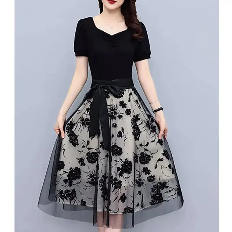 Zomerbries Elegante Mesh Gesplitste Lange Jurk voor Dames