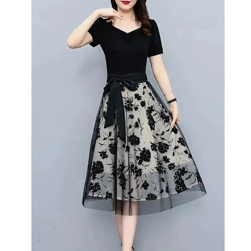 Zomerbries Elegante Mesh Gesplitste Lange Jurk voor Dames