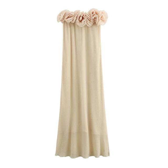 Bella Strapless 3D Bloem Bustier Lange Jurk