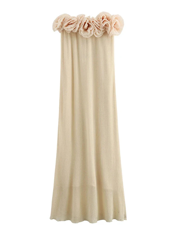 Bella Strapless 3D Bloem Bustier Lange Jurk