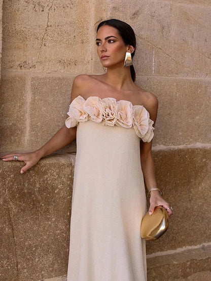 Bella Strapless 3D Bloem Bustier Lange Jurk