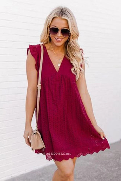 Dames Eyelet Mini Zomer Jurk - Arabella