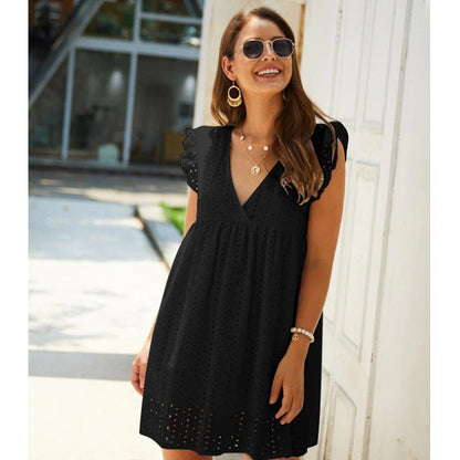 Dames Zomerjurk Mini Eyelet Jurk Arabella Stijl - Mode Vibes