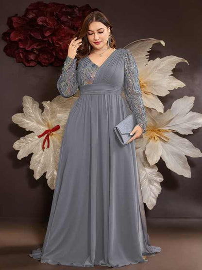 Dames Formele Maxi Bruidsjurk met Lange Mouwen - Olivia