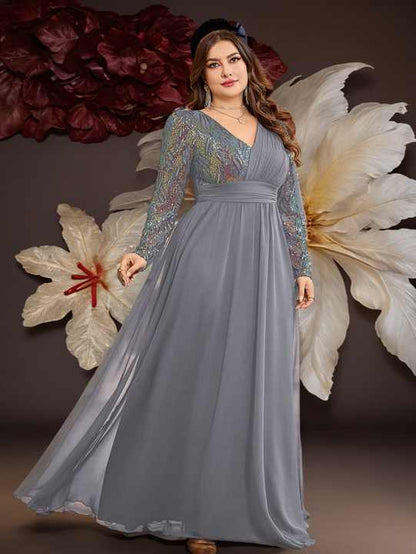Dames Formele Maxi Bruidsjurk met Lange Mouwen - Olivia