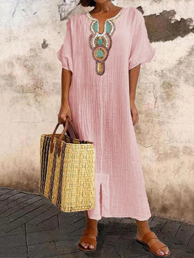 Dames Geborduurde Kaftan Maxi Zomerjurk - Nadiska