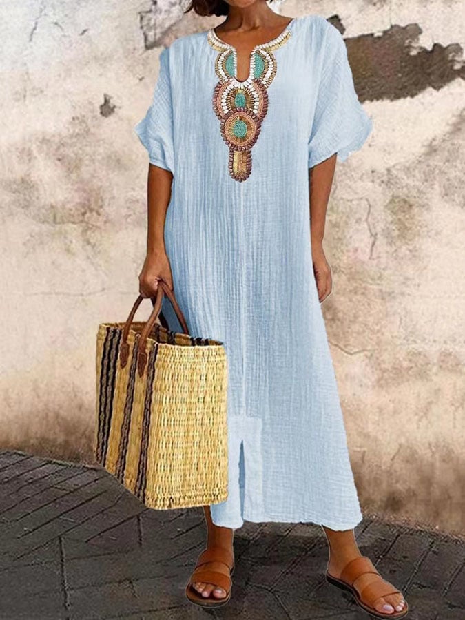 Dames Geborduurde Kaftan Maxi Zomerjurk - Nadiska