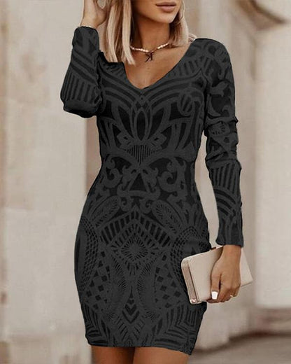 Dames Geborduurde Mini Bodycon Jurk - Anjie