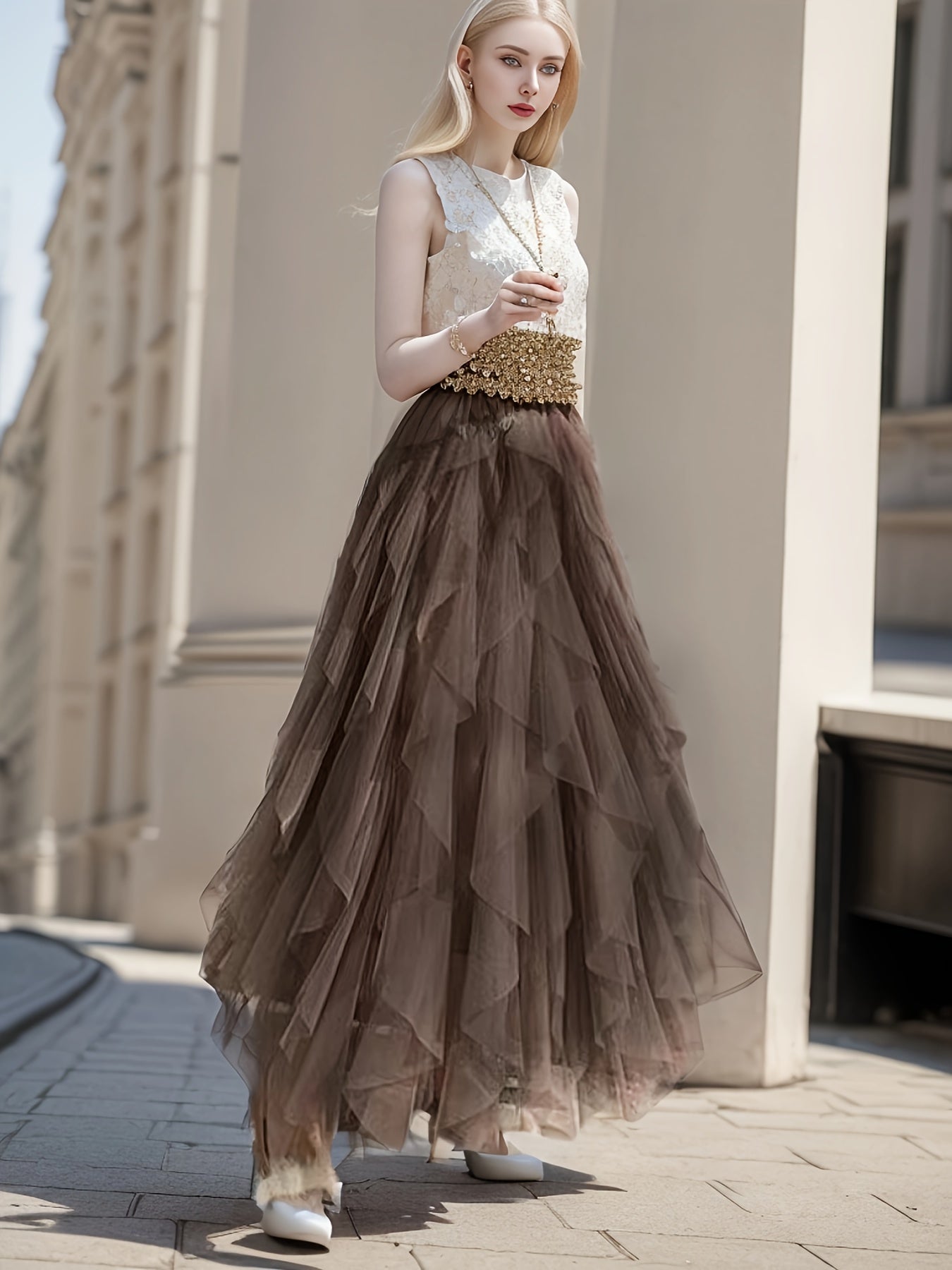 Dames Gelaagde Maxi Rok – Heather