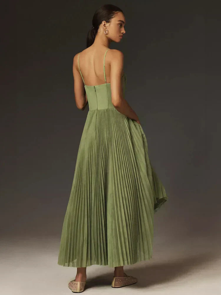 Dames Geplooid Midi Cocktail Jurk - Amanda