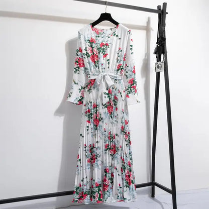 LenteBries Bloemenprint Chiffon Lange Jurk met Ceintuur