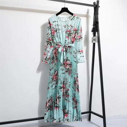 LenteBries Bloemenprint Chiffon Lange Jurk met Ceintuur