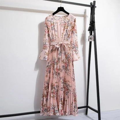 LenteBries Bloemenprint Chiffon Lange Jurk met Ceintuur