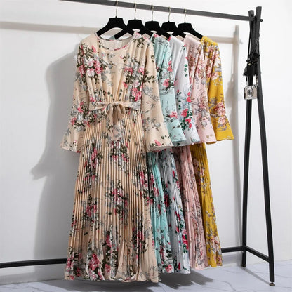 LenteBries Bloemenprint Chiffon Lange Jurk met Ceintuur