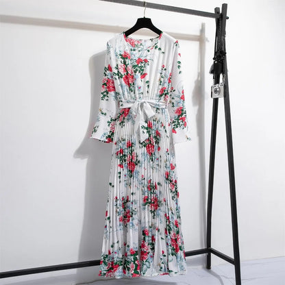 LenteBries Bloemenprint Chiffon Lange Jurk met Ceintuur