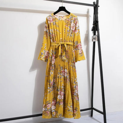 LenteBries Bloemenprint Chiffon Lange Jurk met Ceintuur