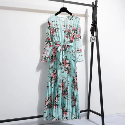 LenteBries Bloemenprint Chiffon Lange Jurk met Ceintuur