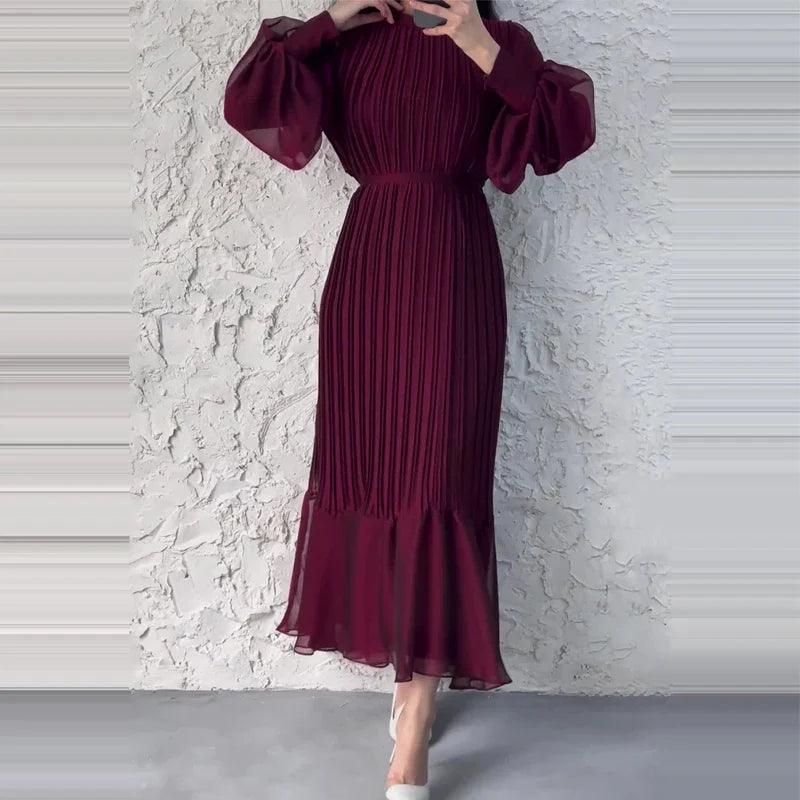 Dames Midi Jurk Geplooide Bruiloftsgasten Jurk - Mode Vibes