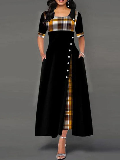 ModePracht Geruite Vintage Maxi Jurk voor Dames