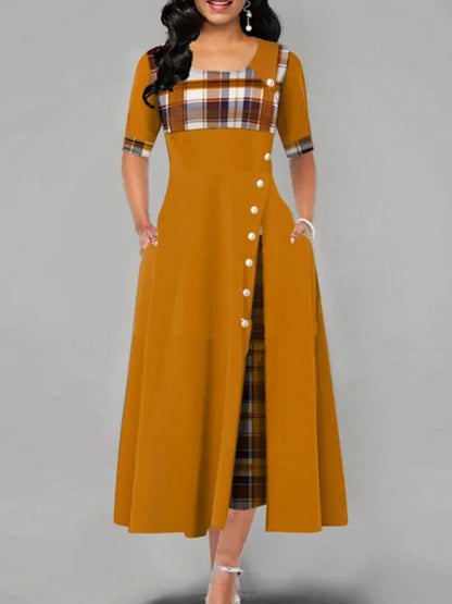ModePracht Geruite Vintage Maxi Jurk voor Dames