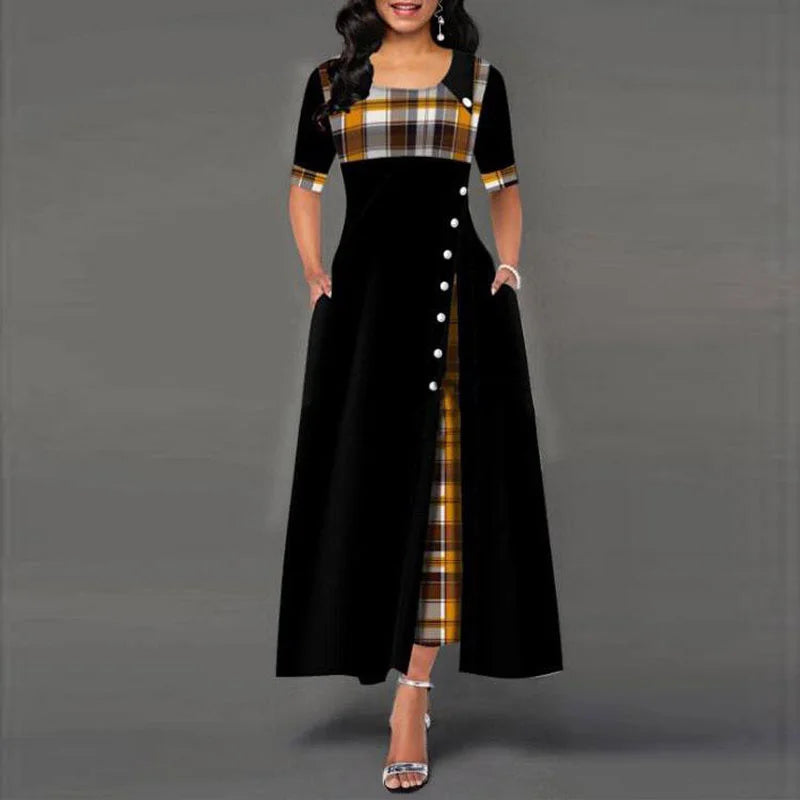 ModePracht Geruite Vintage Maxi Jurk voor Dames