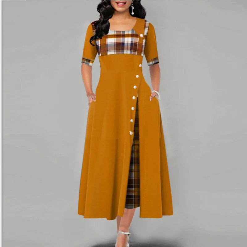 ModePracht Geruite Vintage Maxi Jurk voor Dames