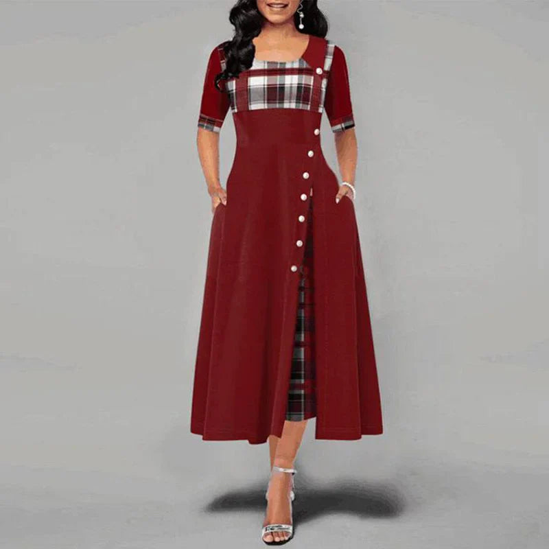 ModePracht Geruite Vintage Maxi Jurk voor Dames