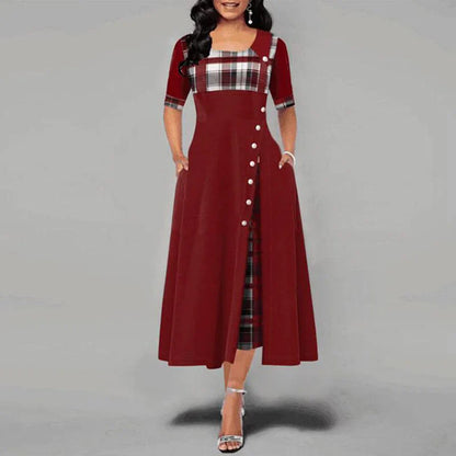 ModePracht Geruite Vintage Maxi Jurk voor Dames