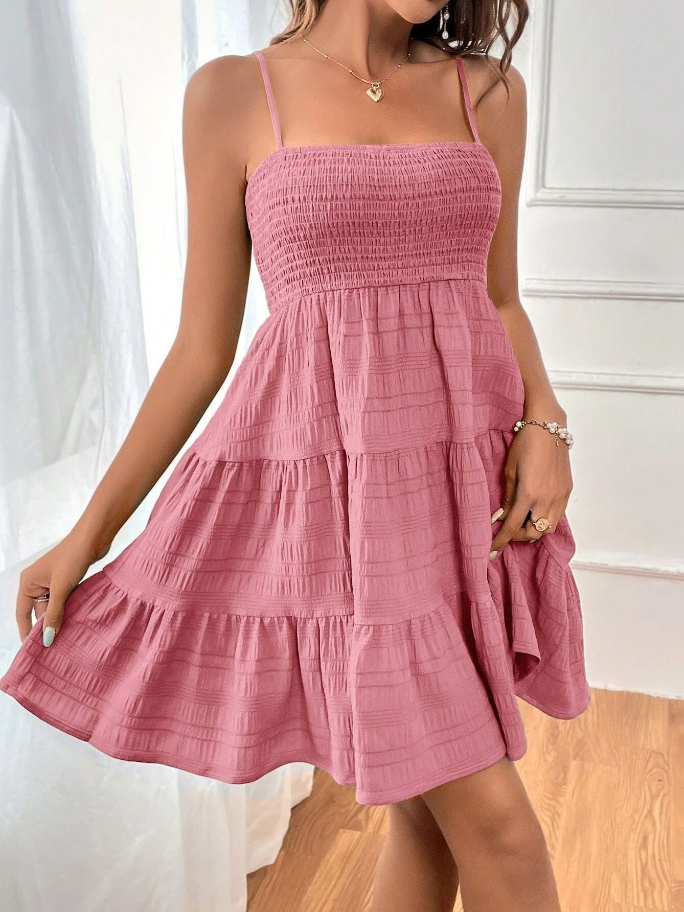 Dames Gesmockte Geplooide Mini Zomerjurk - Mae