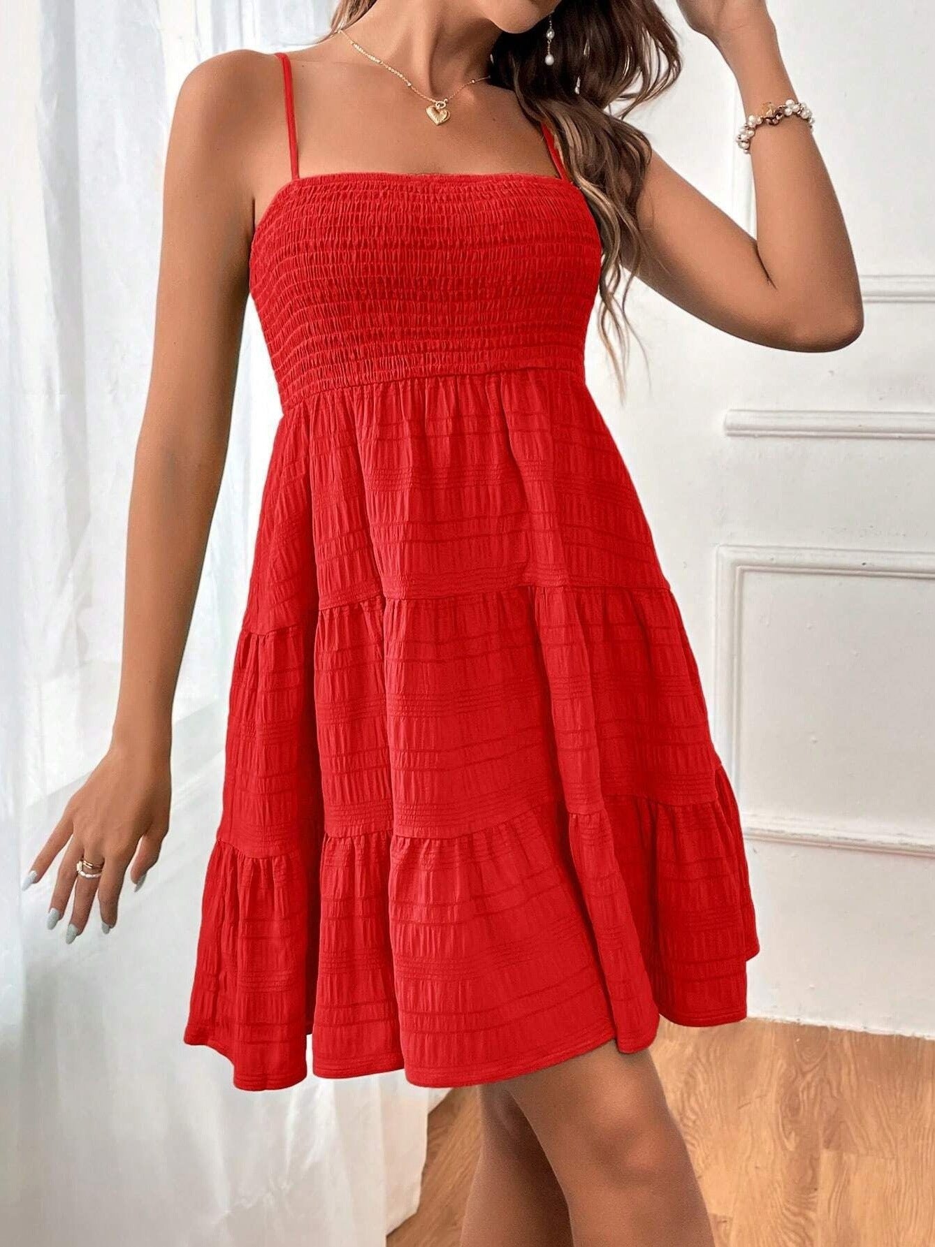Dames Gesmockte Geplooide Mini Zomerjurk - Mae