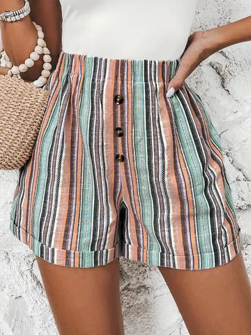 Dames Gestreepte High-Waist Shorts - Felice