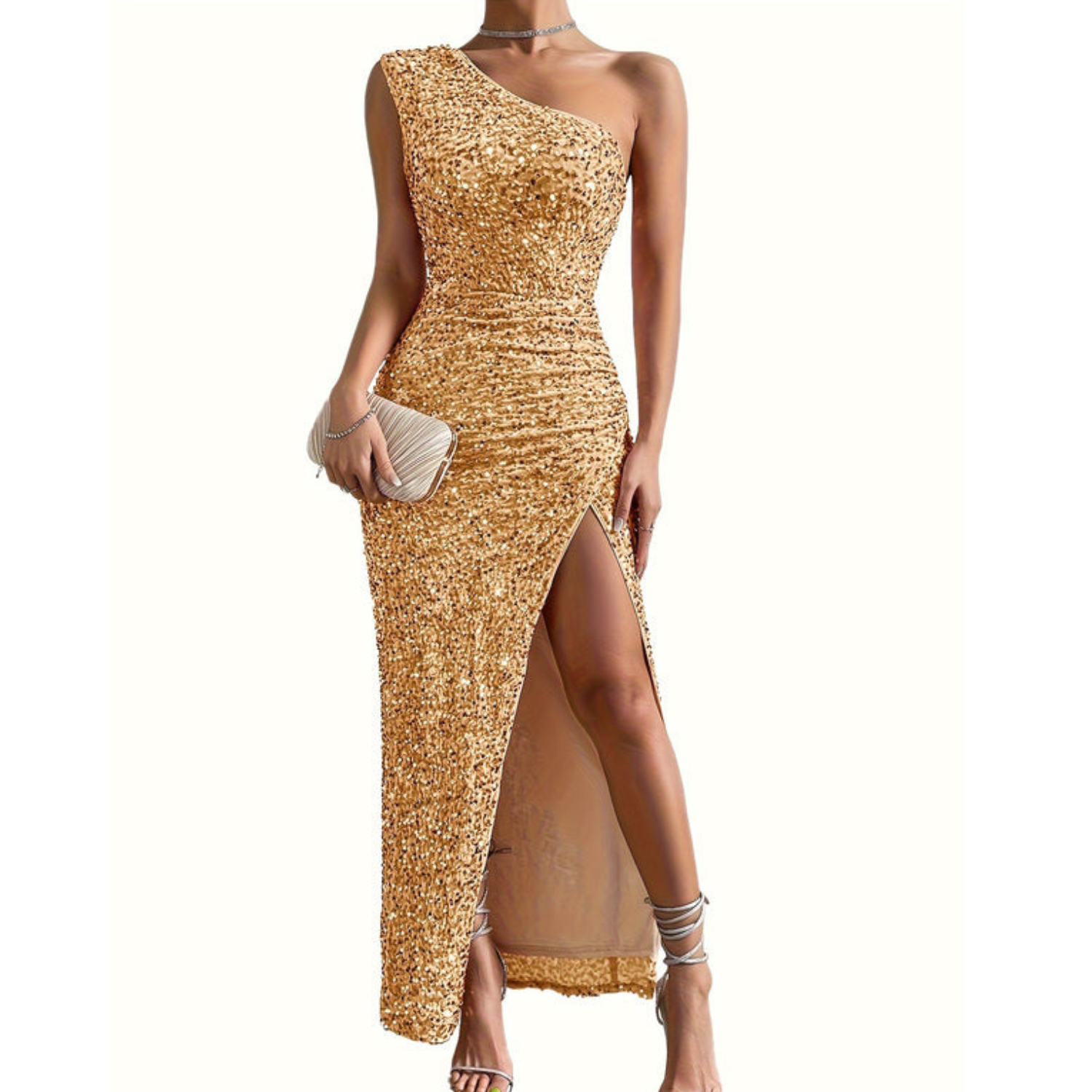Dames Glitter Maxi Prom Dress met één schouder - Fleur
