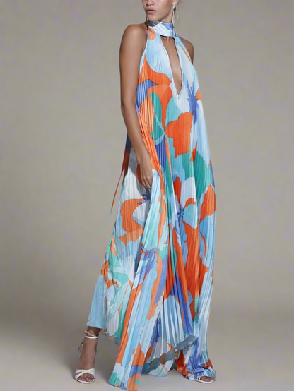 Dames Maxi Zomerjurk Halternek Roze Jurk Janella - Mode Vibes