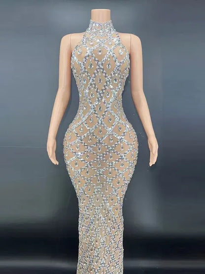 Dames Halter Sequin Maxi Party Jurk - Laila