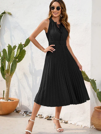 Dames Midi Jurk met Plooien Halternek - Mode Vibes